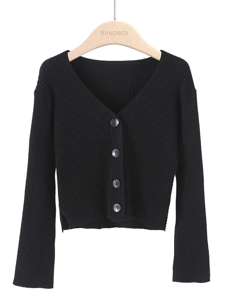 Autumn Women Long Sleeve Knitted short Cardigan Sweater Winter Casual Loose V Neck Bottons Sweater Coat Elegant Winter Clothes