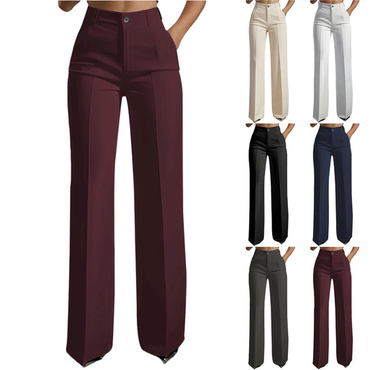 Women's High Waist Pants Drapey Straight-Leg Minimalist Blazer Pants Versatile Stylish Sophisticated Work Casual Trousers