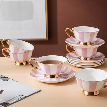 Ceramic Coffee Cup with Saucer Elegance Candy Colored Cute Girls' Afternoon Tea Mug Milk Latte Cups Luxury Ceramic Tea Cup Set