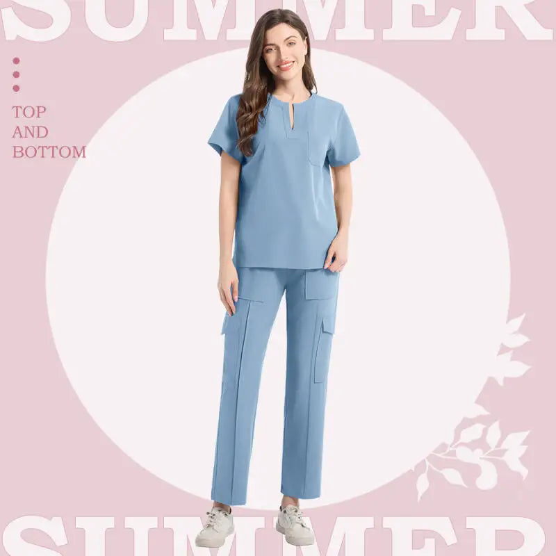 2 Pcs Medical Scrubs Uniform for Women Nurse Scrub Set with Pocket Nursing Operating Room Clothes