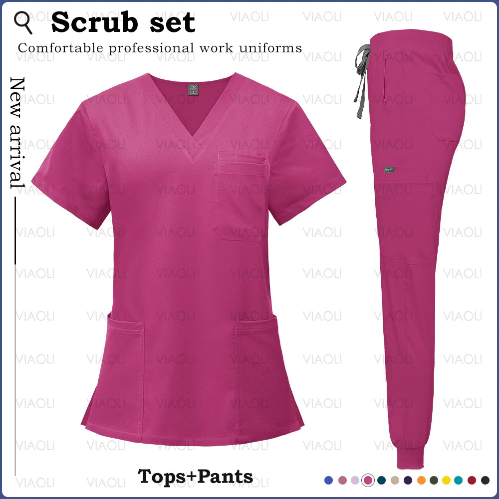 Surgery Overalls High-end Fabric Scrubs Set Medical Uniforms Stretch Scrub Tops Pants With Pocket Nurse Uniforms Beauty Workwear