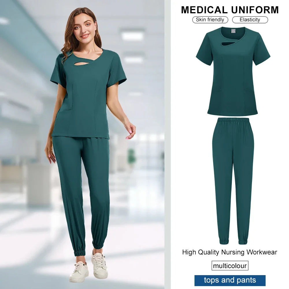 Beauty Workwear Women Medical Nurses Uniform Surgical Scrubs Set Spa Top Pants Clinic Carer Clothes Nursing Uniforms Jogger Suit
