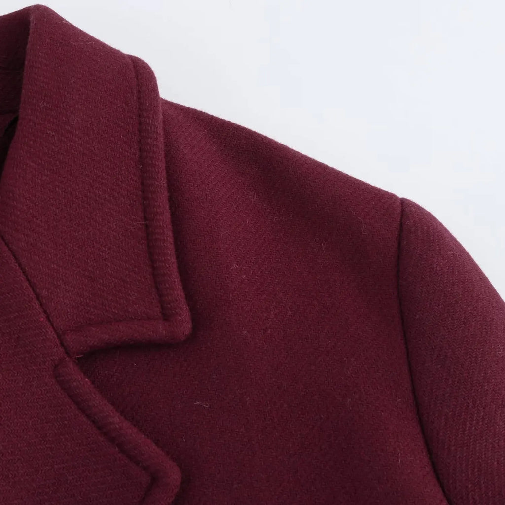 HH Female Autumn Winter Fashion Woolen Long Coat Woman Casual Turn-Down Collar Long Sleeves Pockets Double Breasted Coat