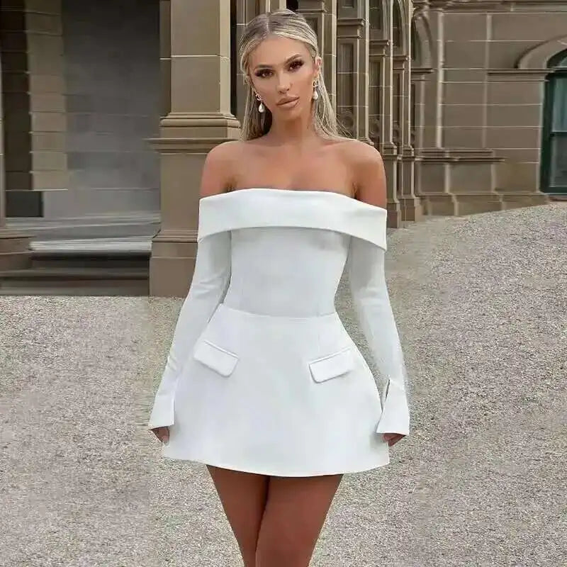 Townlike Lace Patchwork Waist Wrap A-line Dress Women Mini 2024 Autumn Winter Dress Backless Nightclub Sexy Party Dresses
