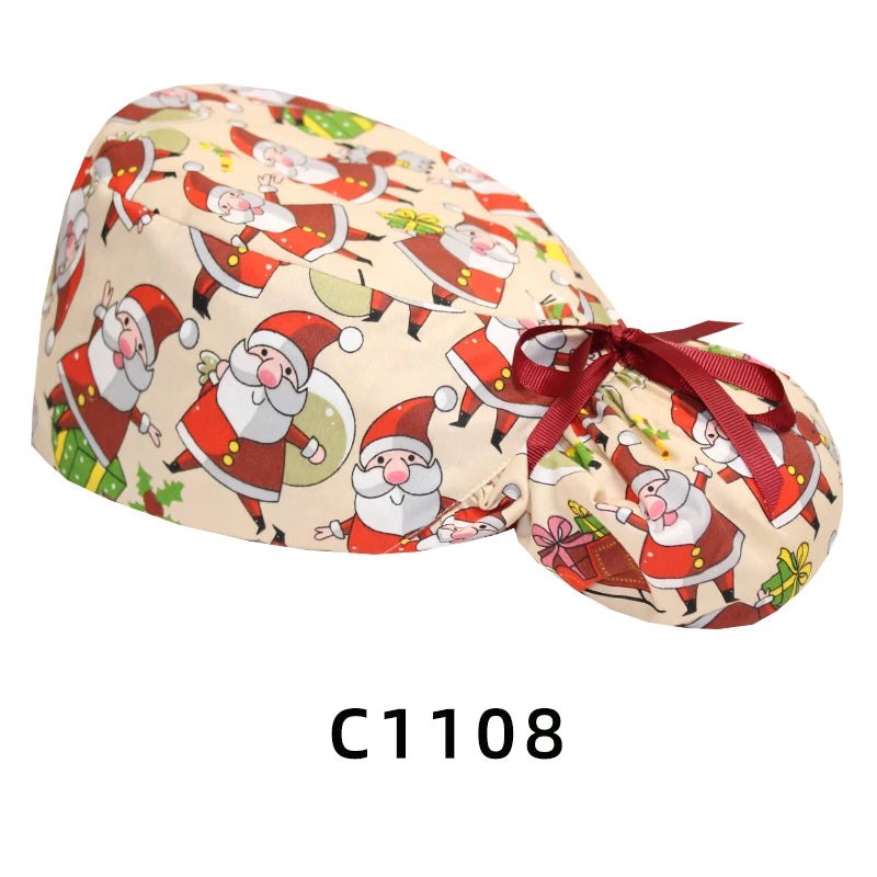 Christmas Snowman Scrub Caps for Long Hair Cotton Surgical Hats Dental Nursing Caps Women Men Hospital Clinic Medical Caps C1093