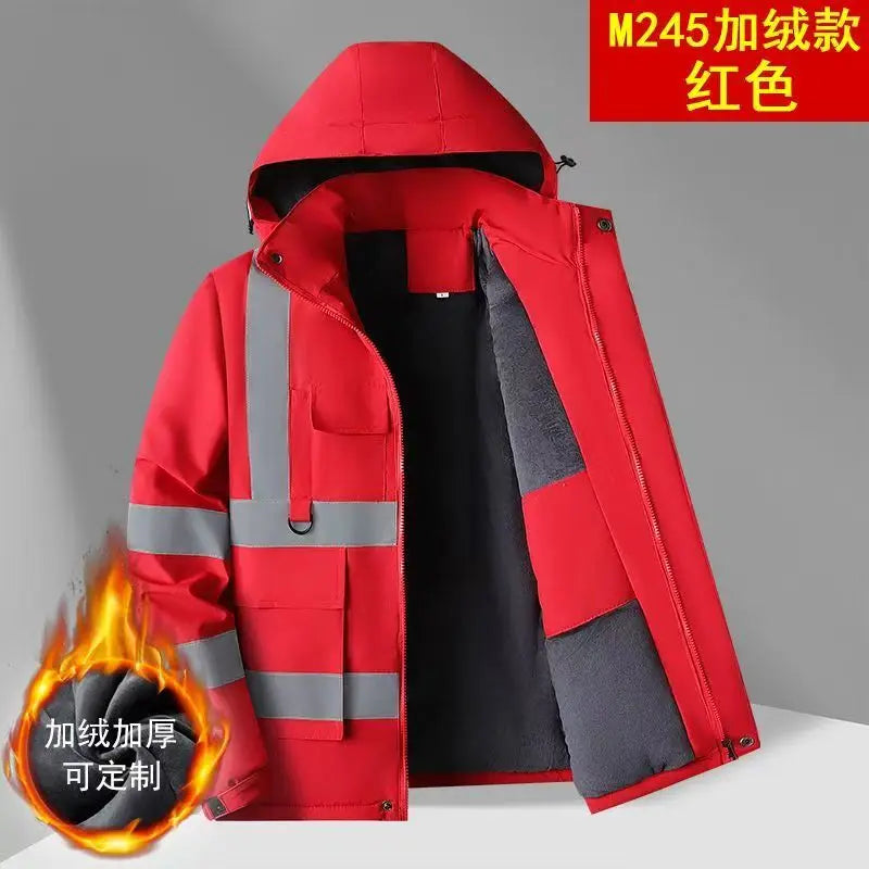 Winter Work Jacket Men, Waterproof Windproof Reflective Thermal Coat, Fleece Lined Abrasion Resistant Parka