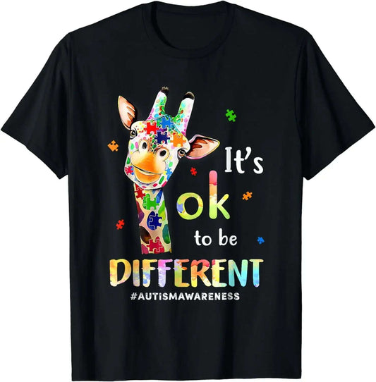 Autism Awareness Cute Giraffe Animal Its Ok To Be Different T-Shirt  Kawaii Clothes  Women Clothing