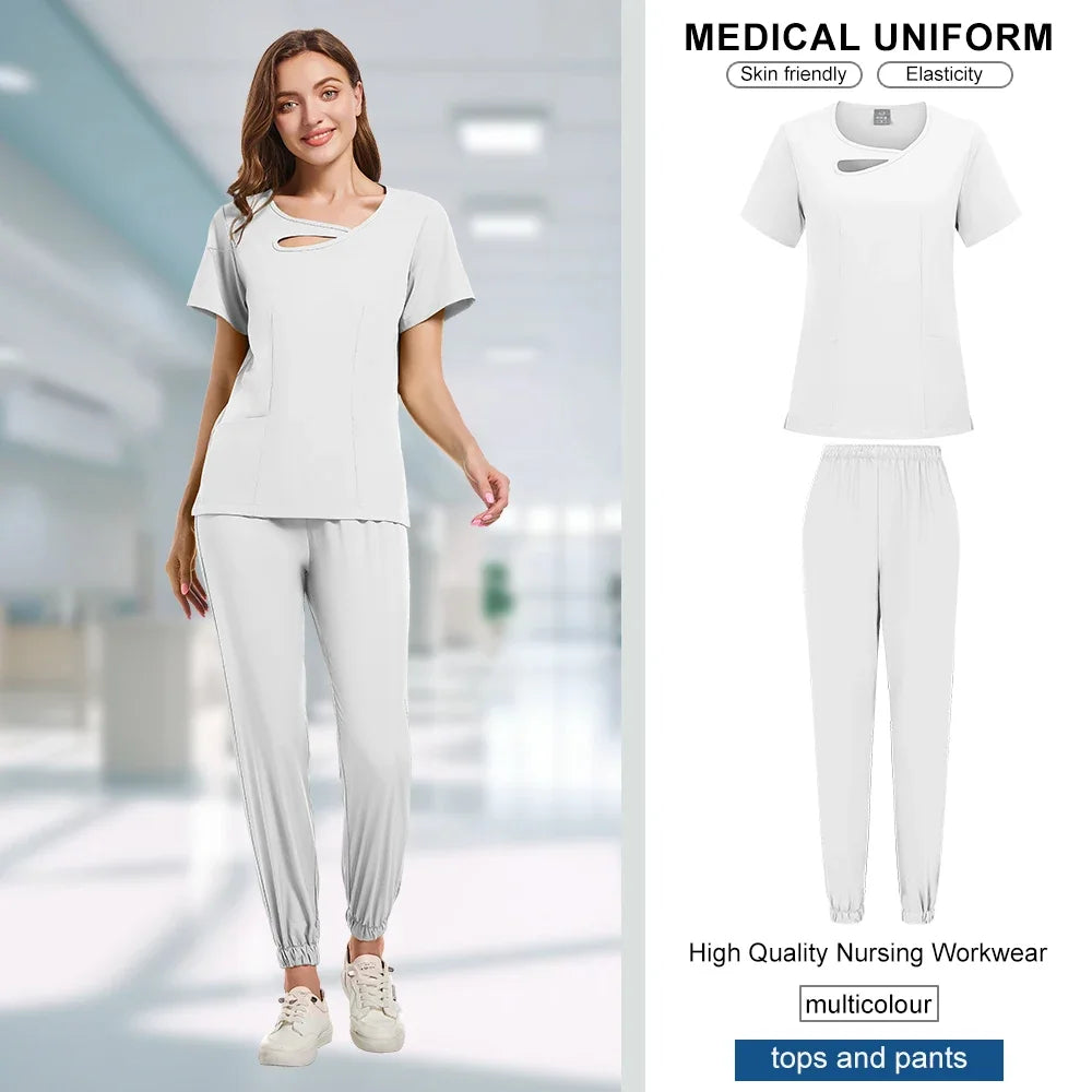 Beauty Workwear Women Medical Nurses Uniform Surgical Scrubs Set Spa Top Pants Clinic Carer Clothes Nursing Uniforms Jogger Suit