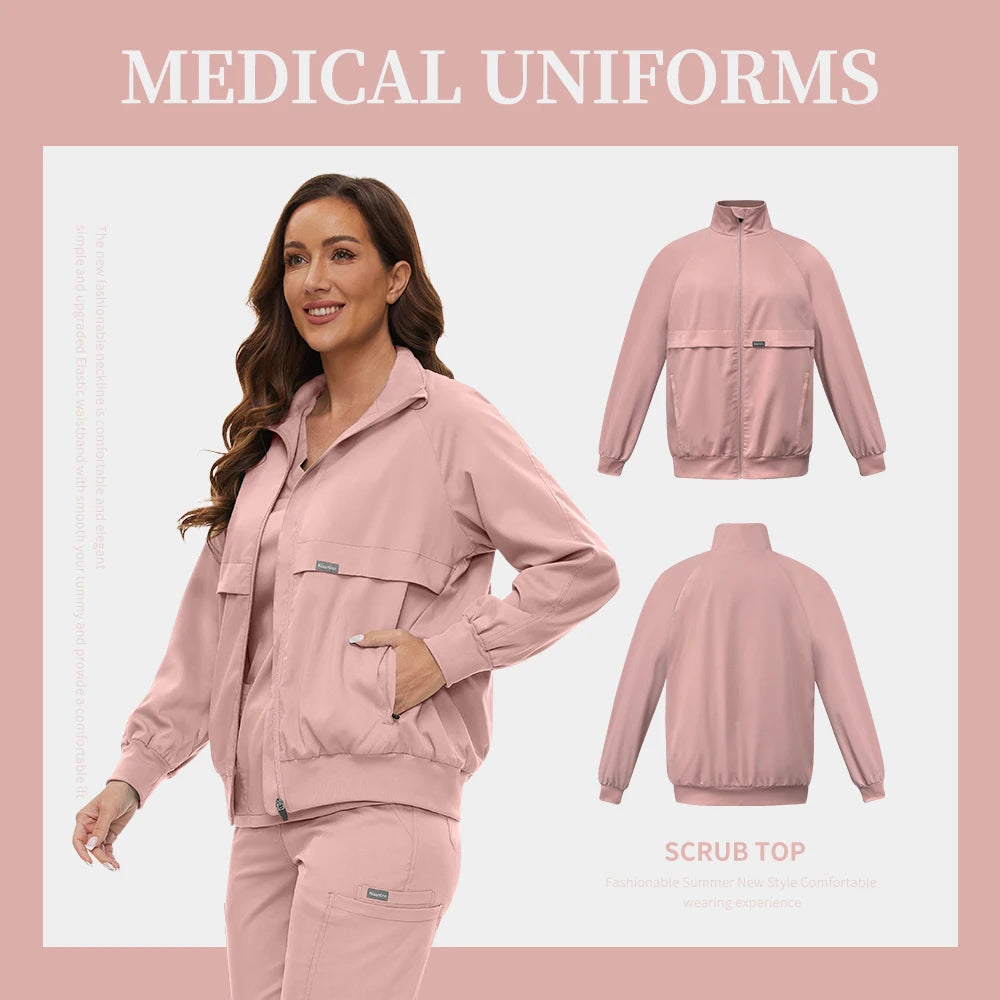 Medical Hospital Scrub Uniforms Medical Scrubs Tops Zipper Nursing Scrubs Jacket for Women High Quality Warm Outerwear Work Wear
