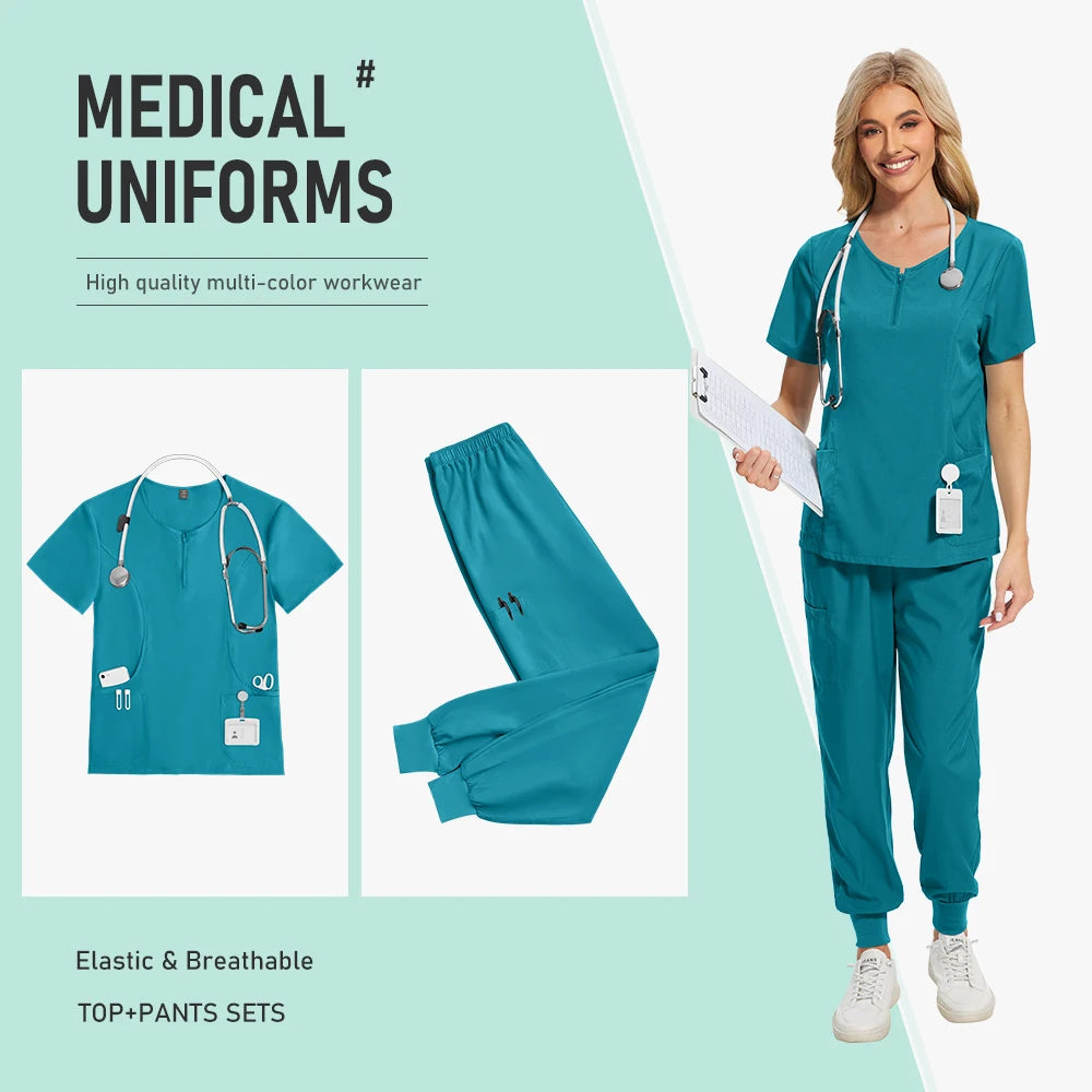 Scrub Sets Uniform Women Joggers Nurse Accessories Elastic Breathable Surgical Uniforms Beauty Salon Lab Coat Pharmacy Work Wear