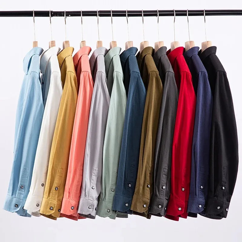 S-7XL New 100% Pure Cotton Men's Shirts Long Sleeves Solid Color Soft Regular Fit Casual Shirt Pocket Social Blouse Male Clothes