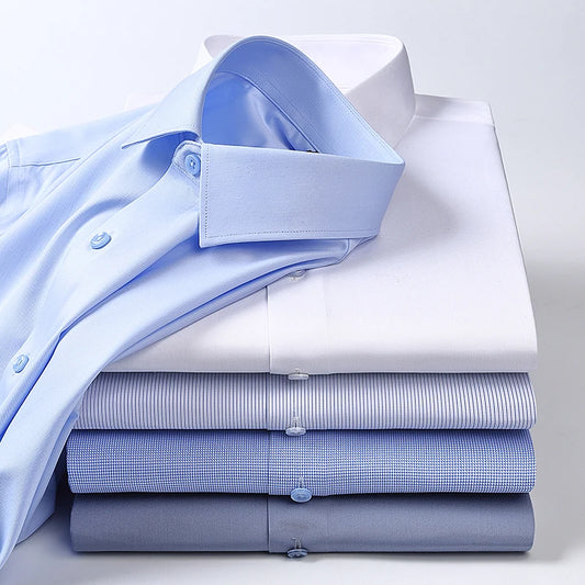 Spring and Autumn New Men's Long-sleeved, Iron-free, Three-proof, Pocket-free Business Attire, White Shirt, Men's Formal Wear