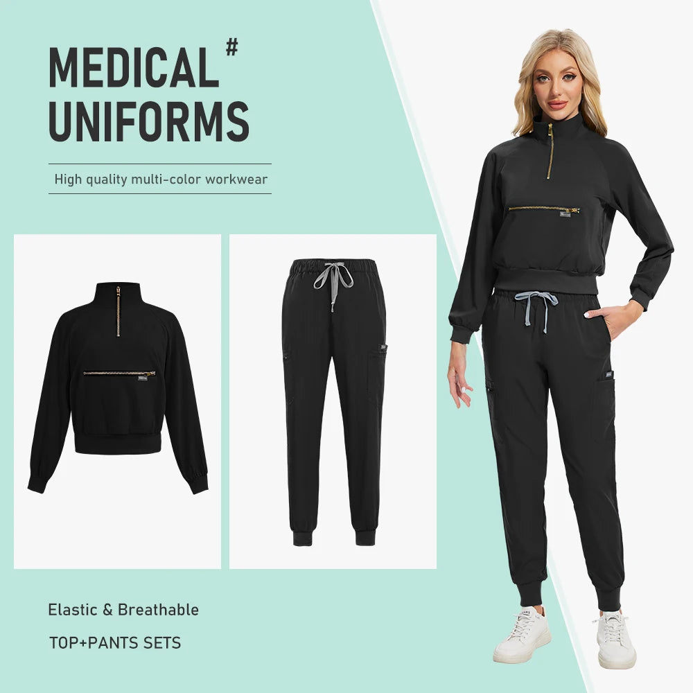 Nurse Nursing Medical Scrub MultiColor Jogging Pants Set Long Sleeved Jacket Workwear Set Hospital Clinical Uniform Woman Female