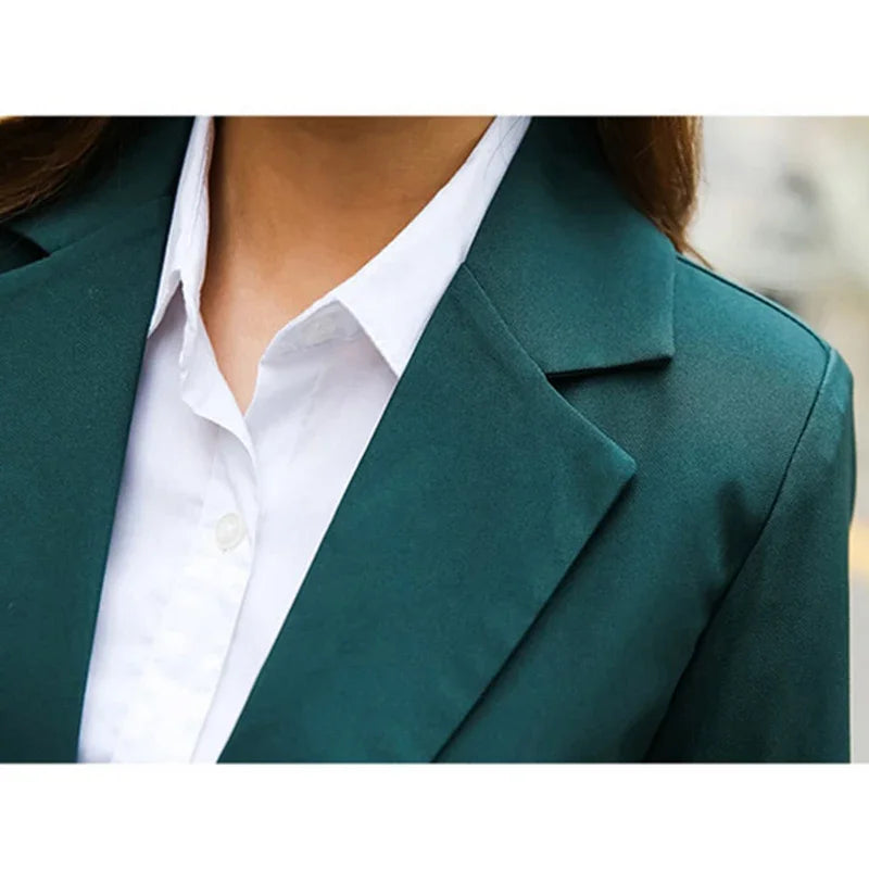 New Arrived Women Suit Fashion Slim Business Office OL Dark Green Jacket Set Formal Blazer + Pants Suits Feminino Female