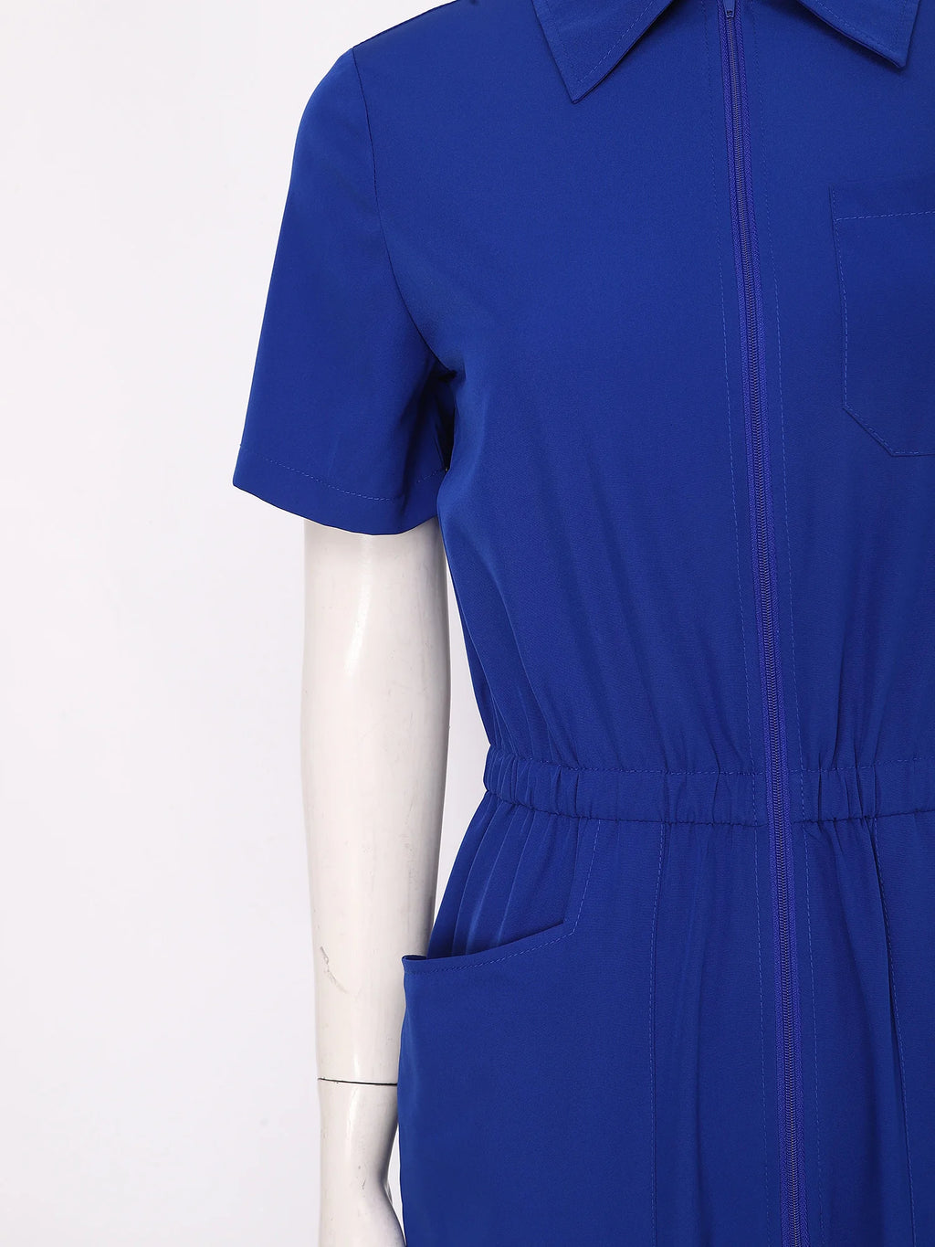 Women Scrub Jumpsuit Nurse Doctor Medical Esthetician Workwear Short Sleeve Multi-pockets Elastic Waist Jogger Pants Rompers