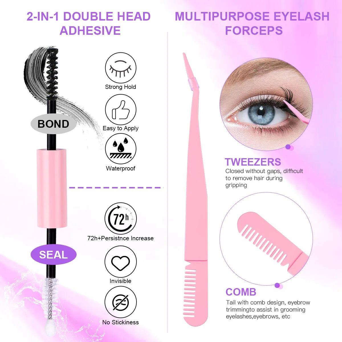 DIY Eyelash Extension Kit, 280 PCS Clusters Slender Stems, Super Fixed Mascara Brush Bond and Seal Eyelash Glue and Eyel