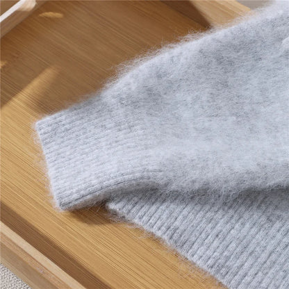 Autumn Winter Sweater Pullover Women's Clothing 100% Mink Cashmere Sweater Pullover O-Neck Basic Long Sleeve Warm Fleece Knitted