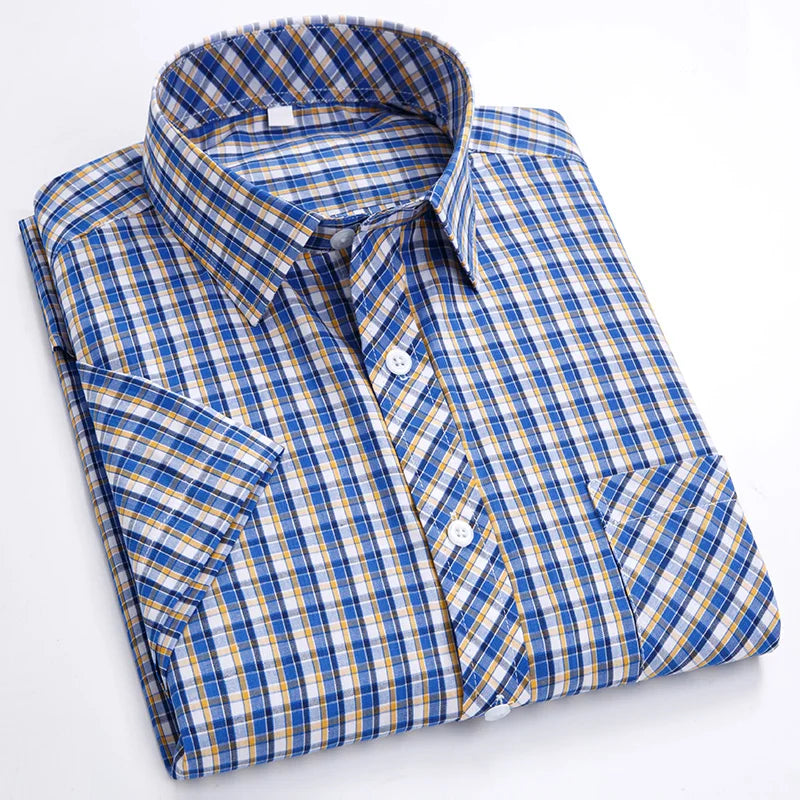 Plus Size 8XL 7XL New Men's Shirts Short Sleeve Cotton Plaid Shirt Summer Fashion Thin Soft Classic Basic Casual Male Clothing