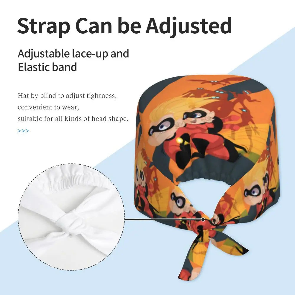 Custom The Incredibles Medical Staff Scrubs Hat Men Women Superhero Anime Doctor Nursing Surgical Cap Scrub Caps