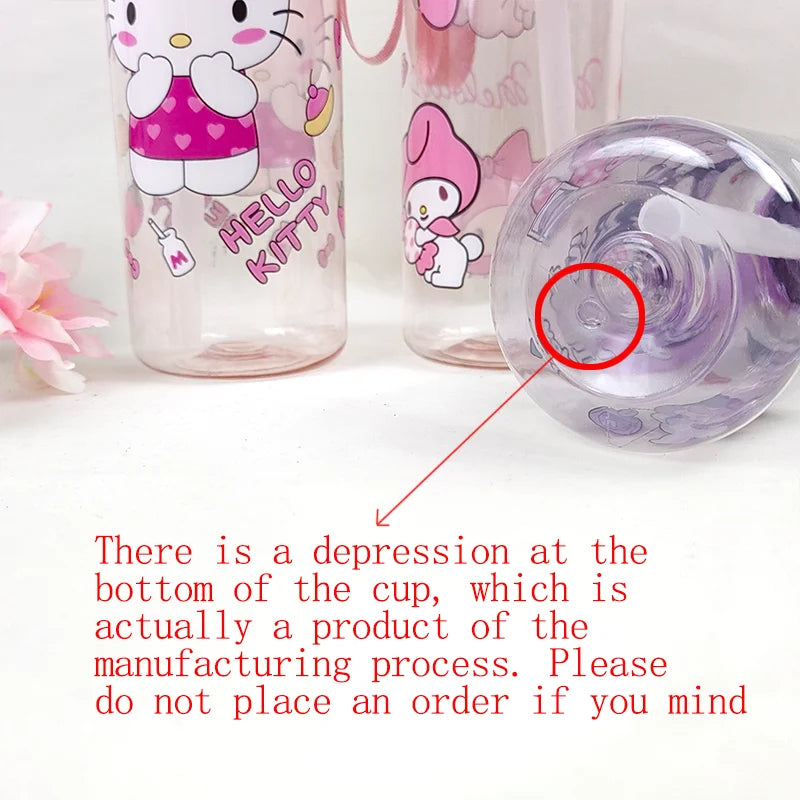 800ML Children's Cartoon Kuromi Transparent Pop-up Spout Water Cup Hand-held Strap Anti-fall Kettle Portable Outdoor Space Cup