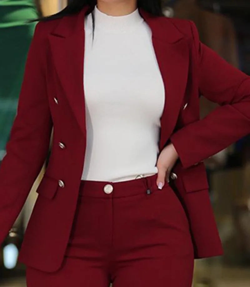 Sets for Women 2 Pieces 2023 Autumn Fashion Notched Neck Long Sleeve Blazer & Elegant High Waist Work Pants Set Office Lady
