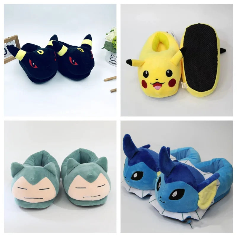 Pokemon Pikachu Eevee Snorlax Squirtle Indoor Slippers Flat Home Cute Cartoon Slippers Unisex Couple Animal Warm Non-slip Shoes