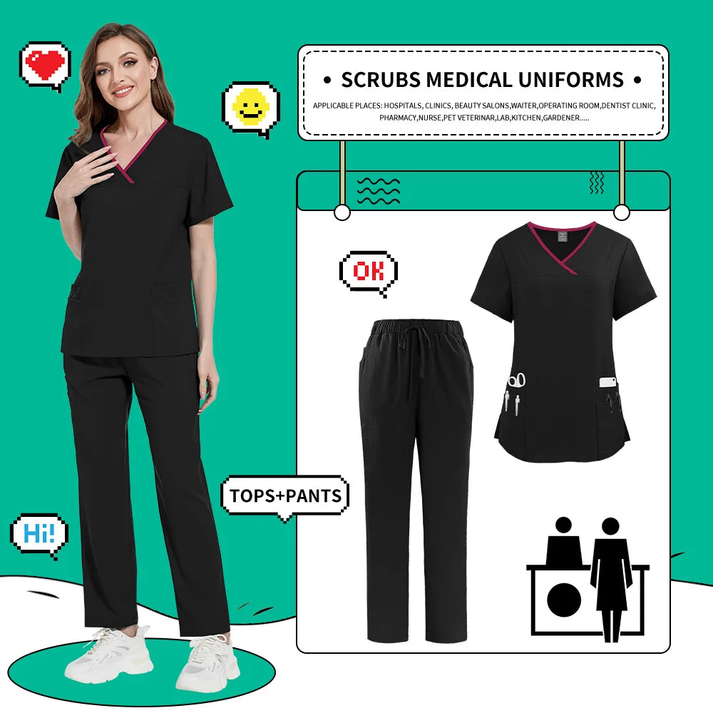 Nurse Uniforms Women Casual Short Sleeved Apparel Set Pharmacy Working Clothes Medical Suits Pet Hospital Doctor Nursing Uniform