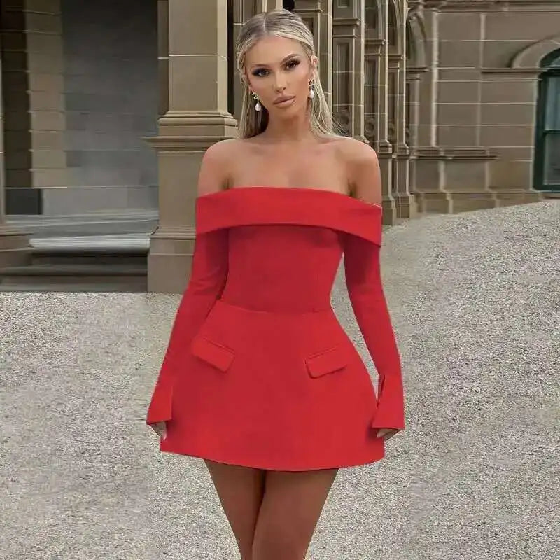 Townlike Lace Patchwork Waist Wrap A-line Dress Women Mini 2024 Autumn Winter Dress Backless Nightclub Sexy Party Dresses