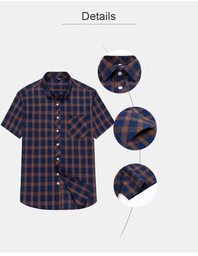 Plus Size 8XL 7XL New Men's Shirts Short Sleeve Cotton Plaid Shirt Summer Fashion Thin Soft Classic Basic Casual Male Clothing