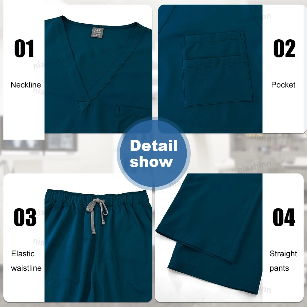 Nursing Scrubs Set  Anti-Wrinkle Medical Surgical Gown Wholesale Hospital Scrub Top Doctor Nurse Special Scrub Uniform Men Women