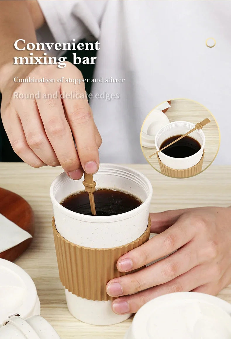 450ML Coffee Cups With Lids Wheat Straw Reusable Portable Coffee Cup Dishwasher Safe Coffee Mug Coffee Tea Travel Cups