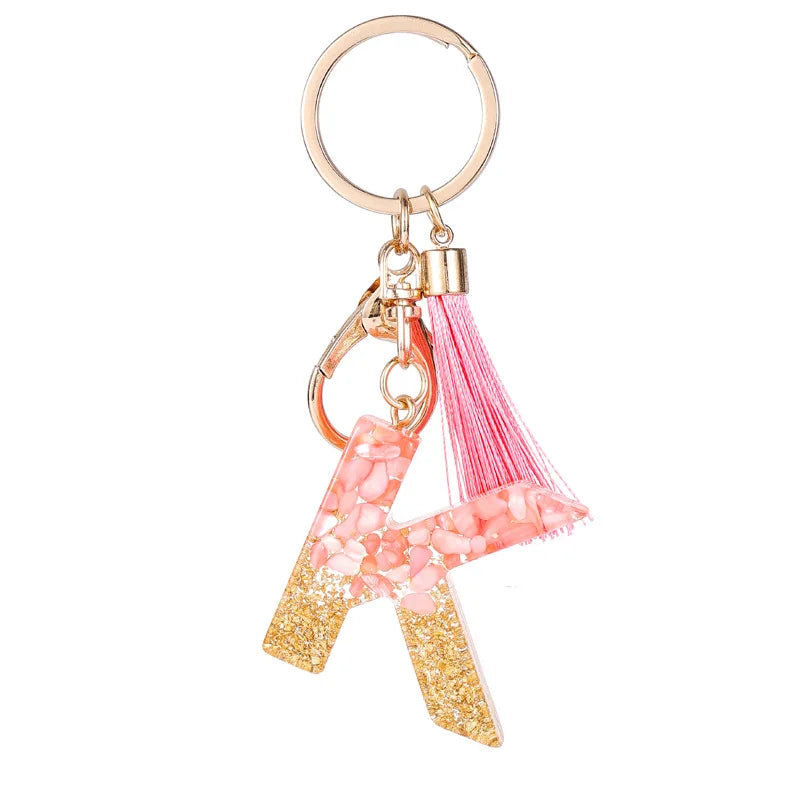 Pink Gold Color Initial Letter A-Z Resin Key Ring Cup Key Chains DIY Jewelry Gifts