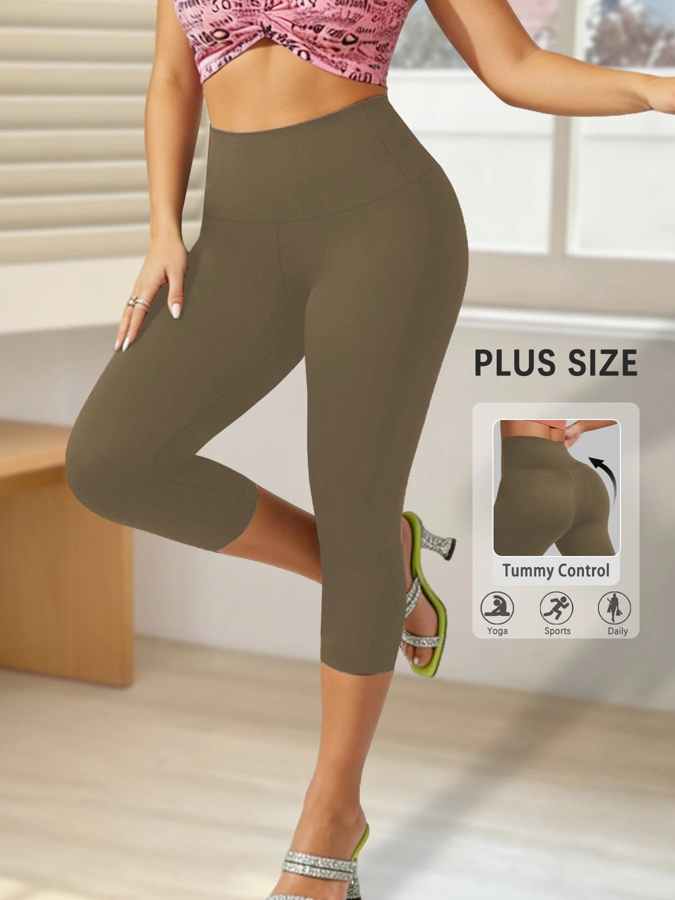 Plus Size Leggings for Women  Super soft High Waisted Tummy Control Yoga Capri Pants  No See Through Workout Running Leggings