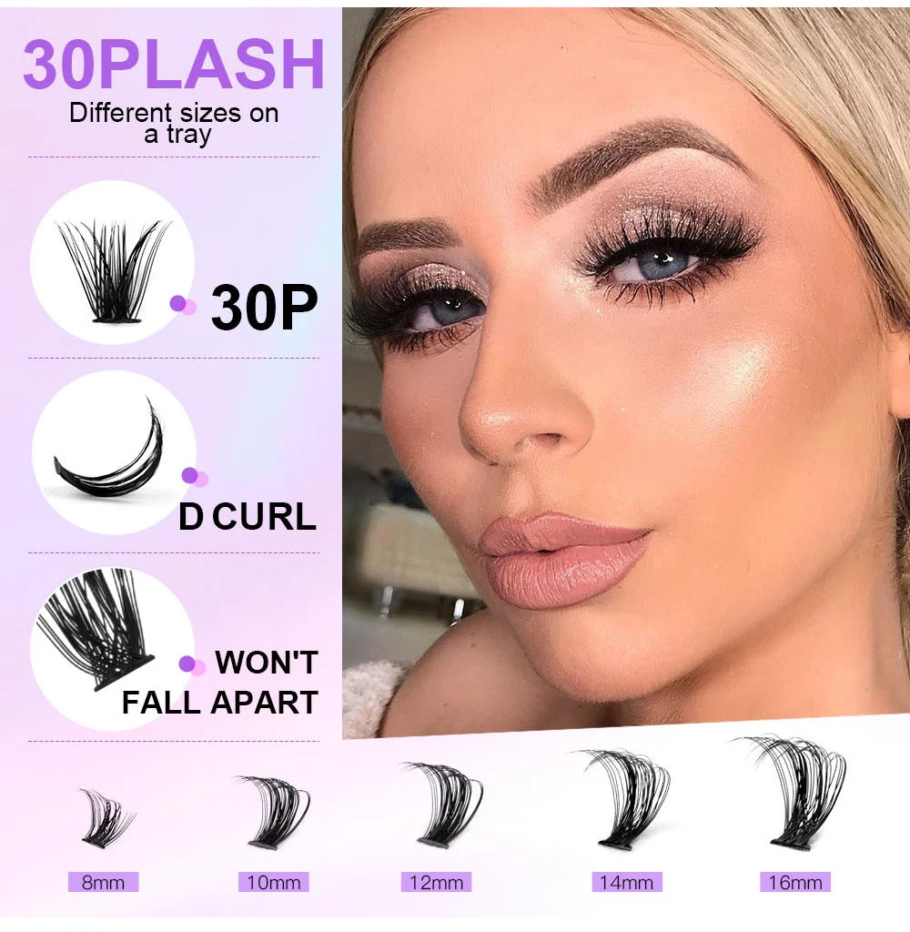 DIY Eyelash Extension Kit, 280 PCS Clusters Slender Stems, Super Fixed Mascara Brush Bond and Seal Eyelash Glue and Eyel