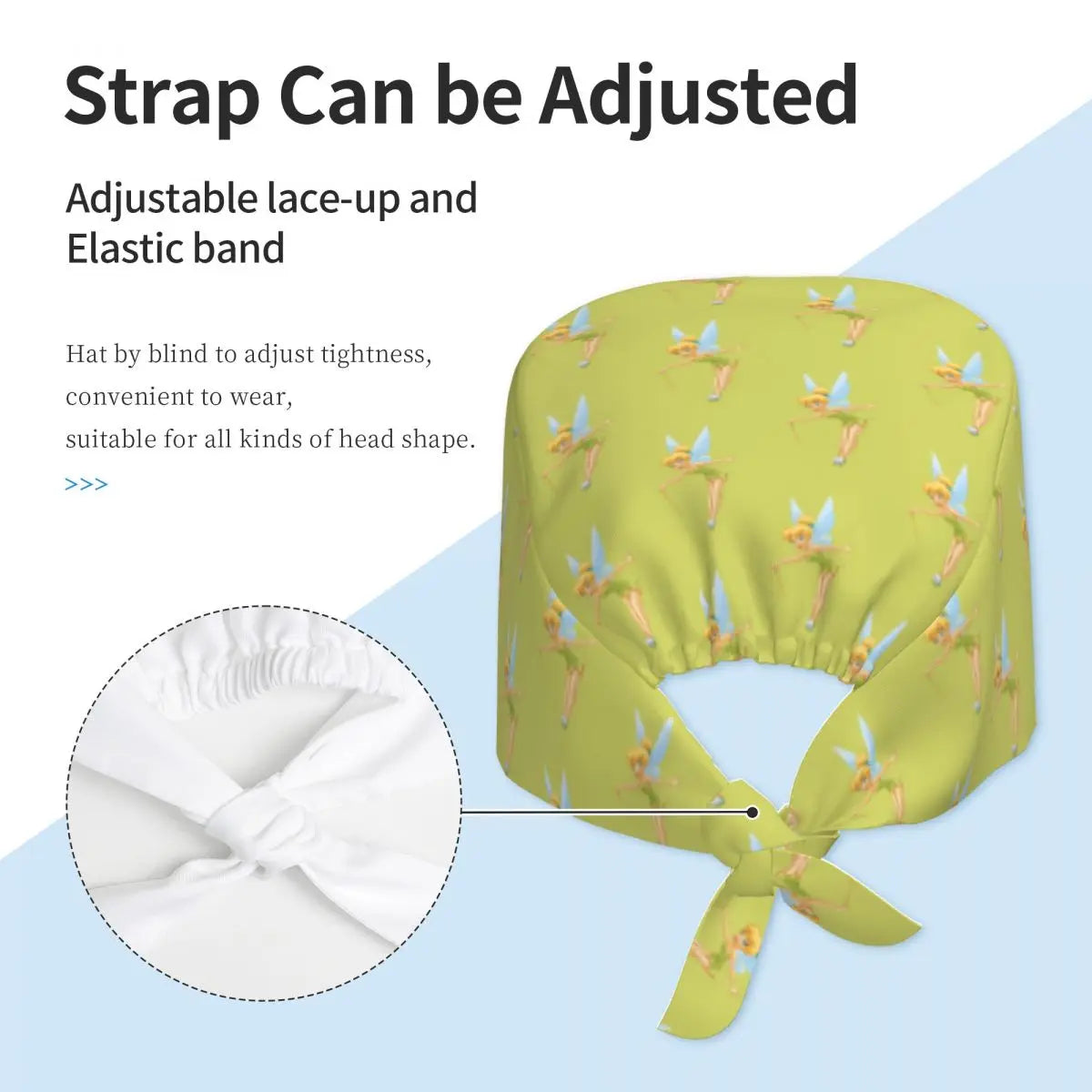 Custom Tinker Bell Breathable Nursing Work Cap Surgical Scrub Caps Unisex Nurse Medical Cap Cartoons Scrubs Hat Medical Surgical