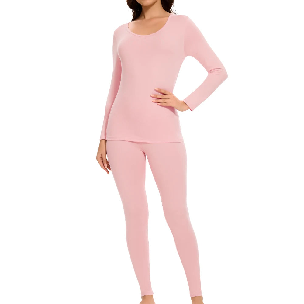 Plus Size Winter Thermal Underwear Suits Women's Long-Sleeved Tops Pants 2PCS Soft Comfortable Ladies Layer Clothing 6 Color