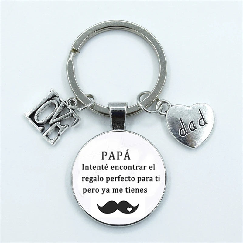 I Love Dad Keychain My Dad Is A Super Hero Pendant Glass Dome Cabochon Key Ring Father's Day Best Gift