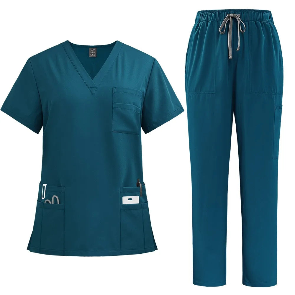 Soft Pink Clinical Uniform Healthcare Scrub Top & Pants Hospital Doctor Nurse Uniform Work Clothes with Pockets Scrubs Sets