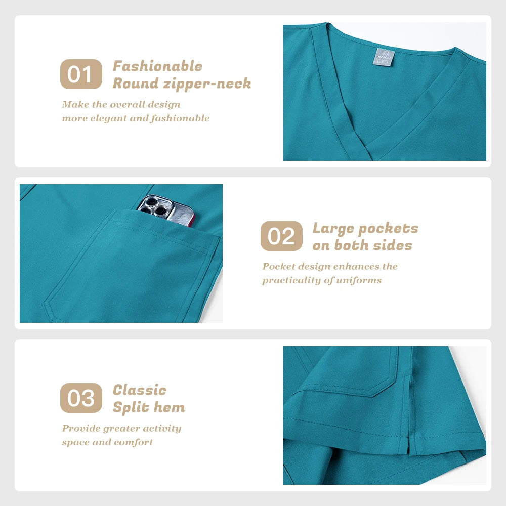 Pants Sets Short Sleeved Top Scrub Solid Color Surgical Gowns Medical Accessories Manicurist Beautician Nursing Scrub Sets Women