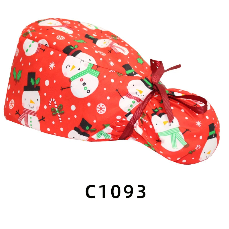 Christmas Snowman Scrub Caps for Long Hair Cotton Surgical Hats Dental Nursing Caps Women Men Hospital Clinic Medical Caps C1093