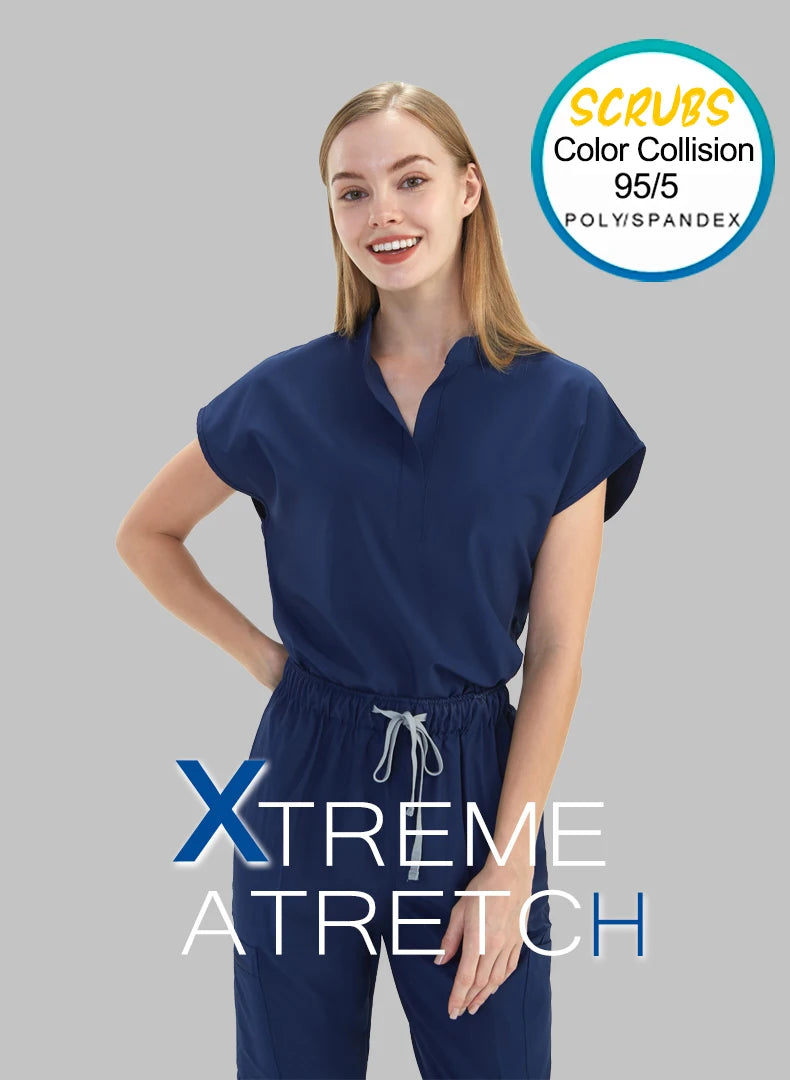 Premium Women's Scrub Sets Mandarin Collar Nurse Uniform Doctor Clothes Tunic Jogger Pant Surgical Scrubs Outfit 10 Pockets S180