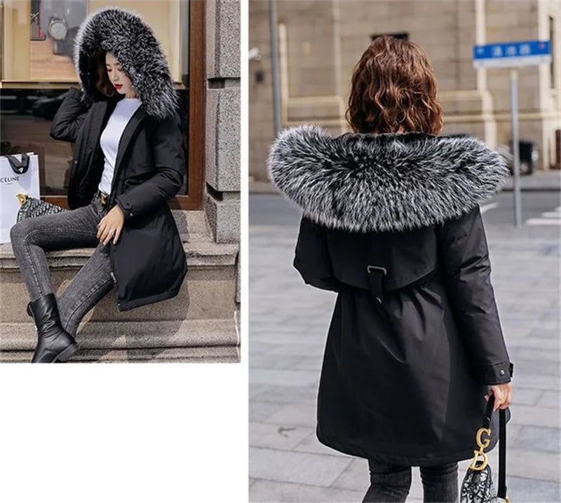 Winter Jacket New Women Parka Clothes Long Coat Wool Liner Hooded Jacket Fur Collar Thick Warm Snow Wear Padded Parka