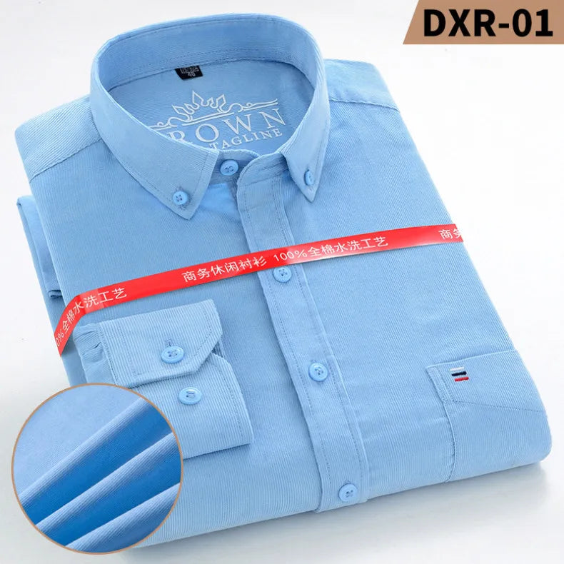 Size S-7XL Men's Corduroy Shirt Long Sleeve Cotton Casual Regular Fit Soft Comfortable Formal Dress Shirts Blouse Men Clothes