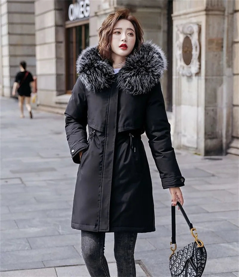 Winter Jacket New Women Parka Clothes Long Coat Wool Liner Hooded Jacket Fur Collar Thick Warm Snow Wear Padded Parka