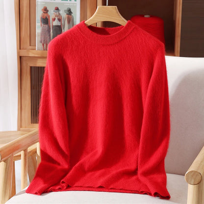Autumn Winter Sweater Pullover Women's Clothing 100% Mink Cashmere Sweater Pullover O-Neck Basic Long Sleeve Warm Fleece Knitted
