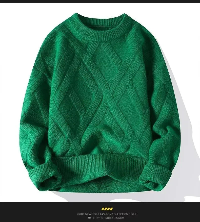 Autumn Winter Men's Sweater Casual Loose-fit Red Knitted Pullover Round Neck Base Layer Thickened Trendy Top For Men