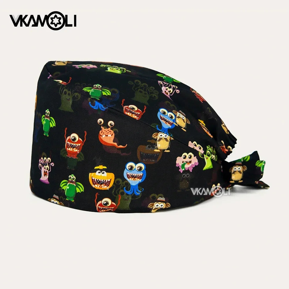 halloween print surgical caps woman and man medical scrubs cap skull print surgery cap shop lab beauty work accessories