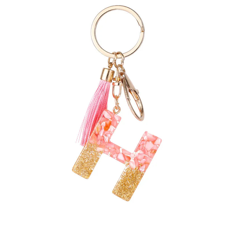 Pink Gold Color Initial Letter A-Z Resin Key Ring Cup Key Chains DIY Jewelry Gifts