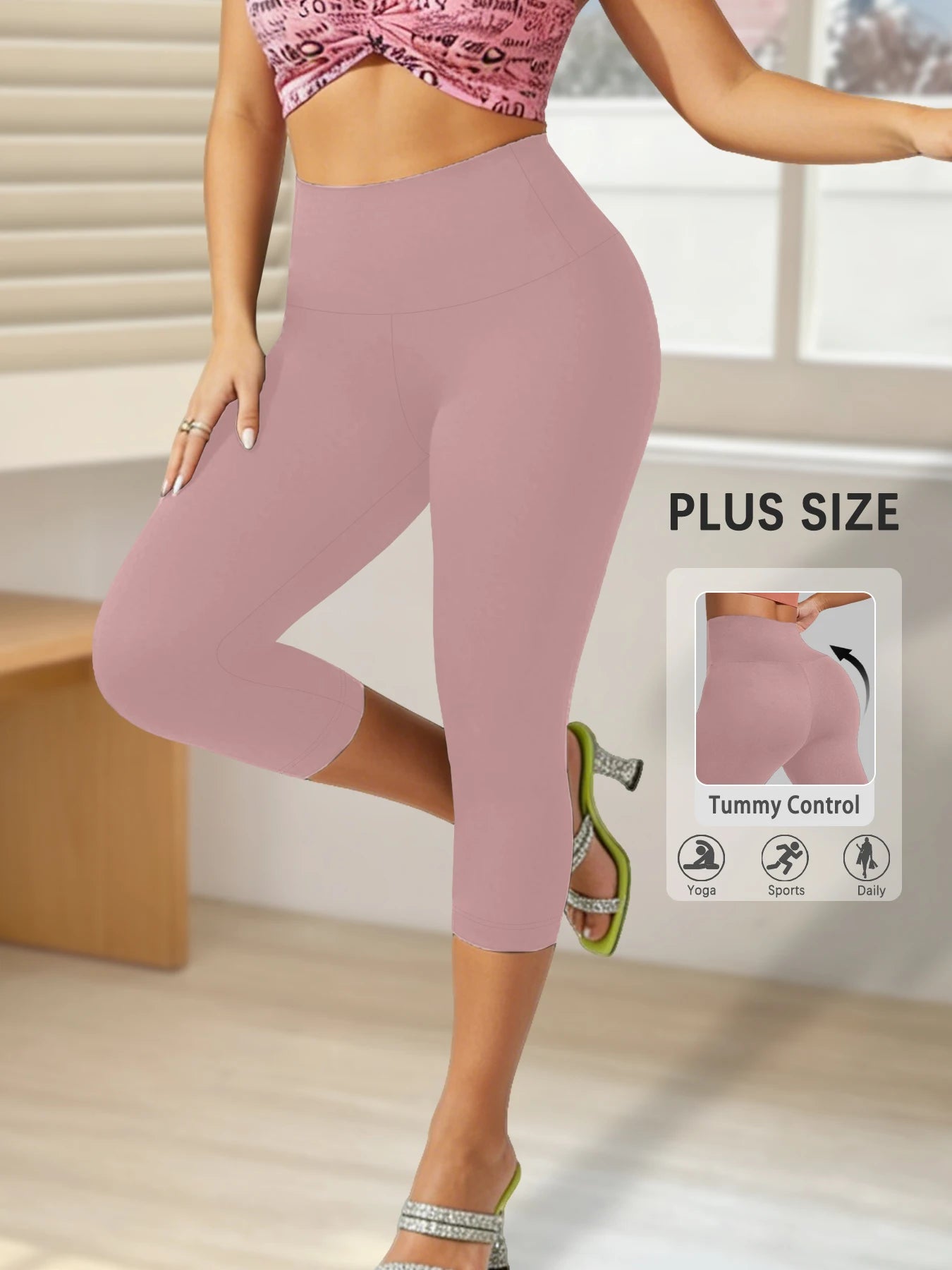Plus Size Leggings for Women  Super soft High Waisted Tummy Control Yoga Capri Pants  No See Through Workout Running Leggings
