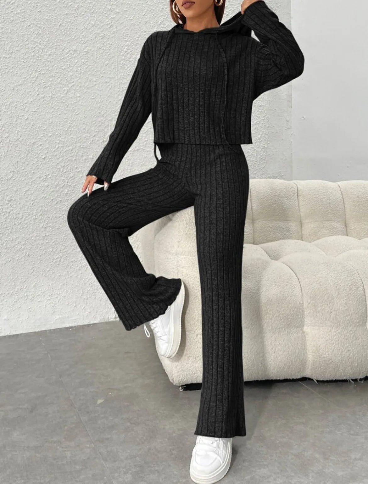 Fashion Long Sleeve Knitted Pant Sets Women Autumn Winter Home Casual Comfortable 2 Piece Sets Women Outfit  Two Piece Set